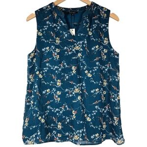 Papermoon Women's Teal Floral Annie Notch Neck Sleeveless Blouse‎ M NWT